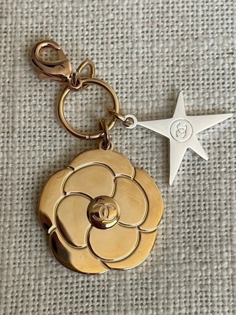 CHANEL Gold Camellia with Silver Star Key & Card Charm